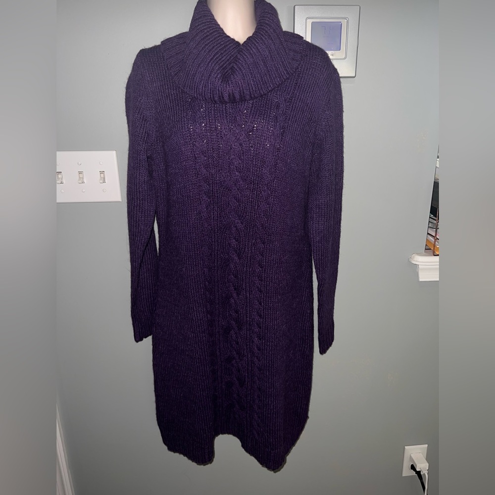 Purple Eddie Bauer Turtle/Cowl Neck Sweater Dress - Size L